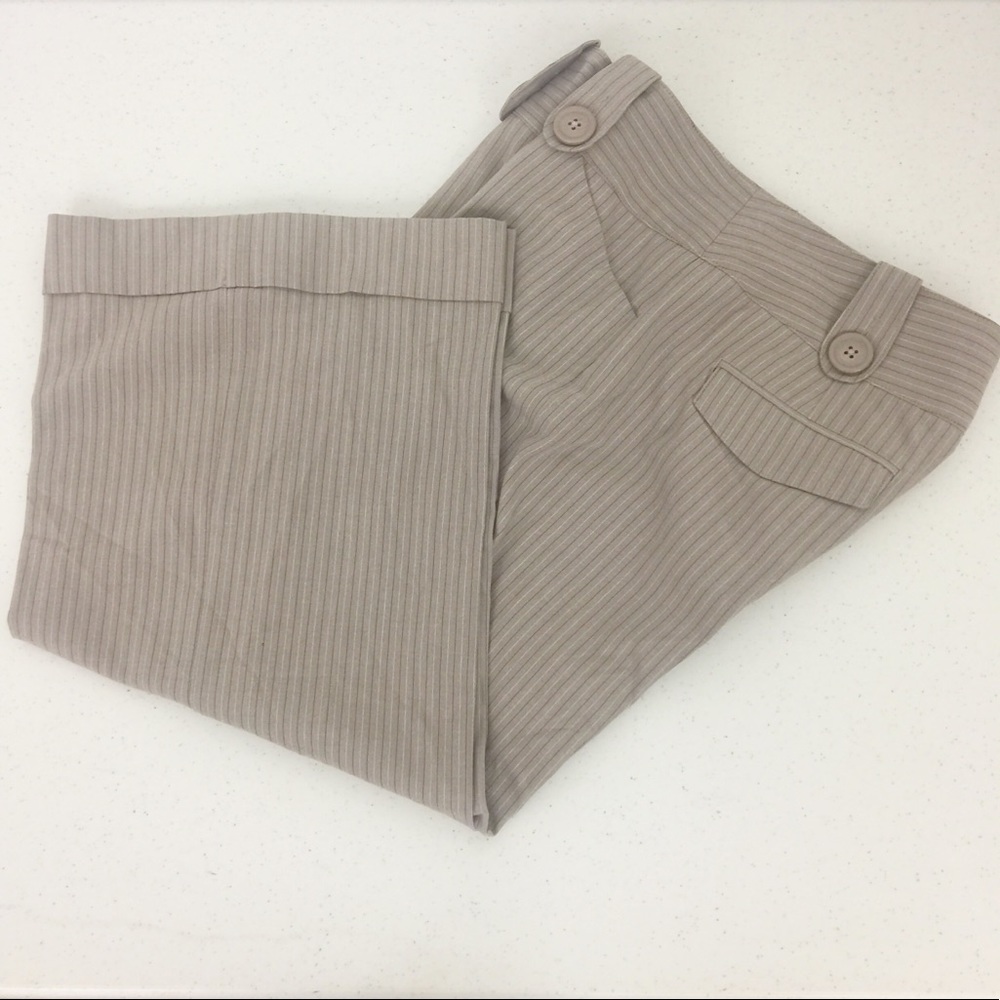 Express Tan & White Striped Cuffed Cropped Pant